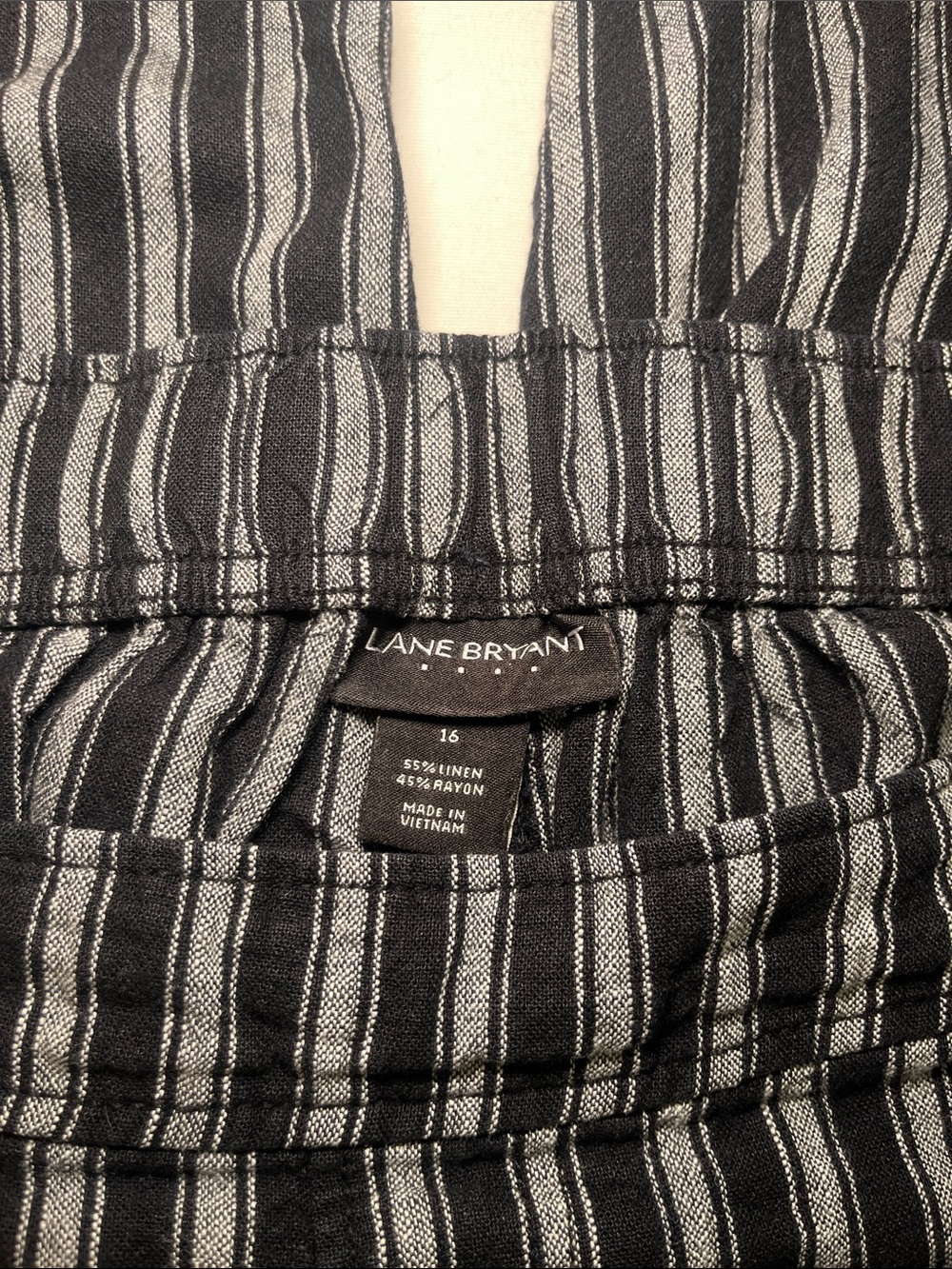 Lane Bryant Black & White Vertical Stripe Linen Blend Pant